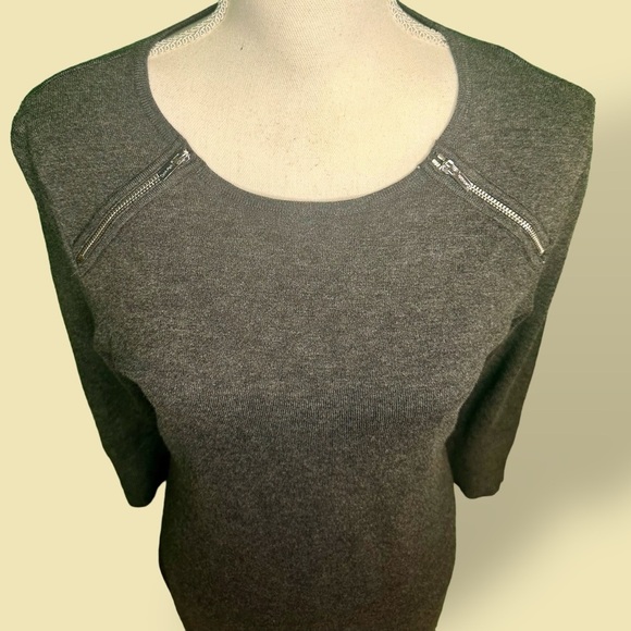 NWT Calvin Klein Gray Sweater Knit Midi Dress With Silver Zipper Details Size M - Picture 5 of 12